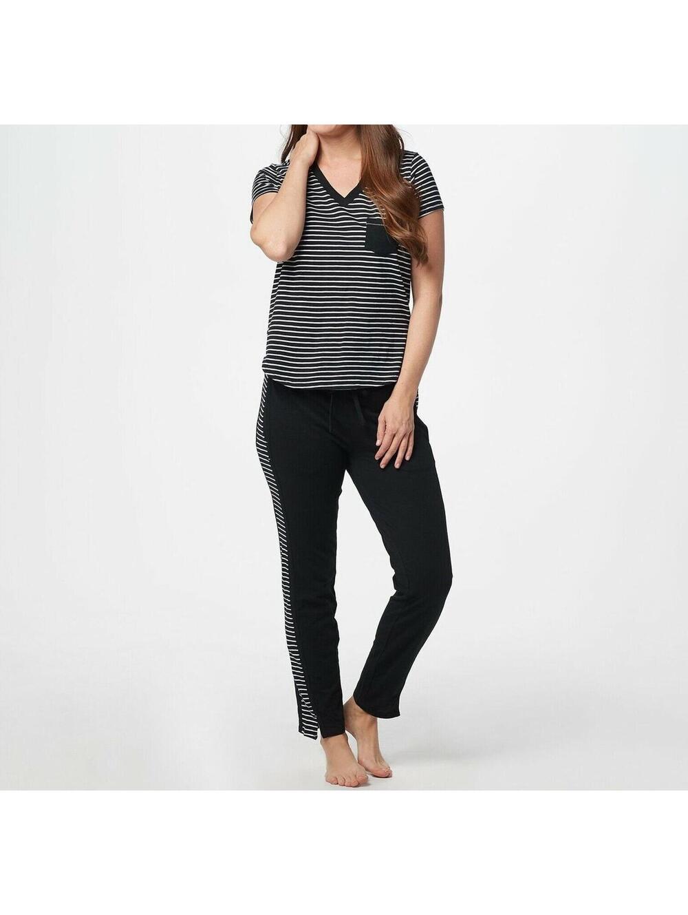 2737 Splendid Smooth Jersey Pocket Tee & Jogger Set BLACK STRIPE sz S